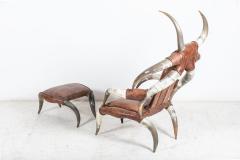 Monumental Horn Leather Armchair with Foot Stool - 2272503