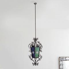 Monumental Italian Lantern in Wrought Iron and Stained Glass - 2979446