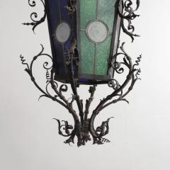 Monumental Italian Lantern in Wrought Iron and Stained Glass - 2979448