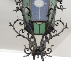 Monumental Italian Lantern in Wrought Iron and Stained Glass - 2979449