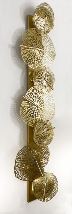 Monumental Italian Organic Art Design Modern Perforated Brass Leaf Sconce - 2555668