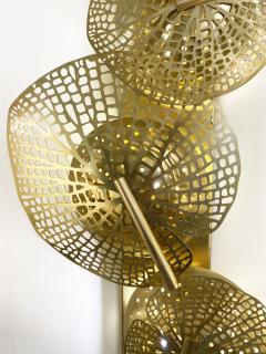 Monumental Italian Organic Art Design Modern Perforated Brass Leaf Sconce - 2555672