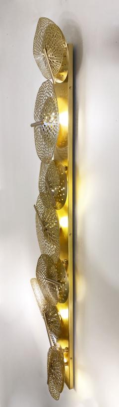 Monumental Italian Organic Art Design Modern Perforated Brass Leaf Sconce - 2555675