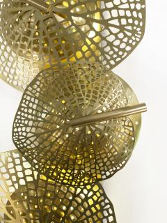 Monumental Italian Organic Art Design Modern Perforated Brass Leaf Sconce - 2555678