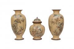 Monumental Japanese Three Piece Peach Cloisonn Enamel Garniture Nagoya Company - 4311931