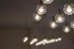 Monumental Mid Century Chandelier in Glass Metal and Patinated Brass 1960 - 4526458