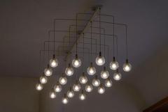 Monumental Mid Century Chandelier in Glass Metal and Patinated Brass 1960 - 4526461