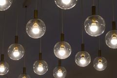 Monumental Mid Century Chandelier in Glass Metal and Patinated Brass 1960 - 4526462