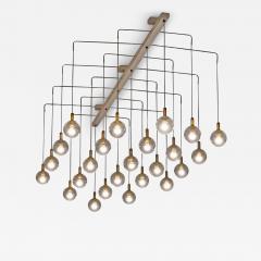 Monumental Mid Century Chandelier in Glass Metal and Patinated Brass 1960 - 4526824