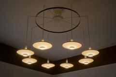 Monumental Mid Century Chandelier in Lacquered Metal and Opaline Glass 1960 - 4526536