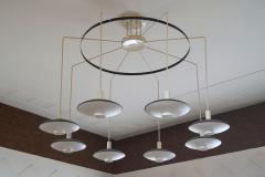 Monumental Mid Century Chandelier in Lacquered Metal and Opaline Glass 1960 - 4526553