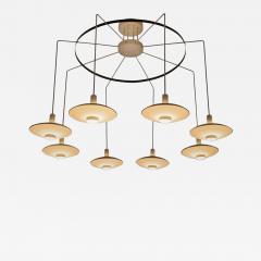 Monumental Mid Century Chandelier in Lacquered Metal and Opaline Glass 1960 - 4526831