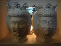 Monumental Pair of 20th Century of Italian Glazed Terracotta Bust Jardini res - 3649795