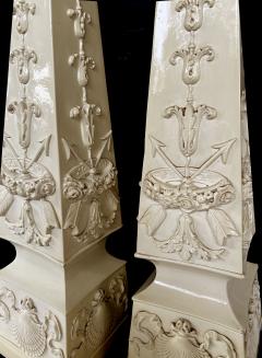 Monumental Pair of Italian 1950s Neoclassical Style Obelisk form Ceramic Lamps - 4521572