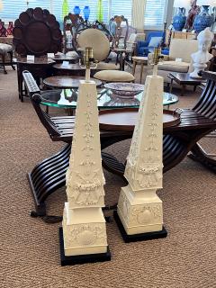 Monumental Pair of Italian 1950s Neoclassical Style Obelisk form Ceramic Lamps - 4521573