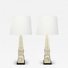 Monumental Pair of Italian 1950s Neoclassical Style Obelisk form Ceramic Lamps - 4522036