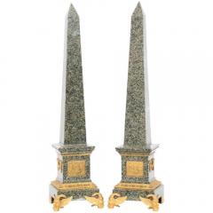 Monumental Pair of Italian Grand Tour Ormolu Mounted Green Granite Obelisks - 1264677