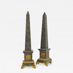 Monumental Pair of Italian Grand Tour Ormolu Mounted Green Granite Obelisks - 1265121