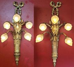 Monumental Pair of Late 19C French Empire Brass Wall Sconces - 3131549