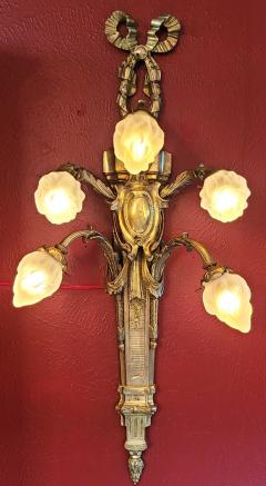 Monumental Pair of Late 19C French Empire Brass Wall Sconces - 3131557