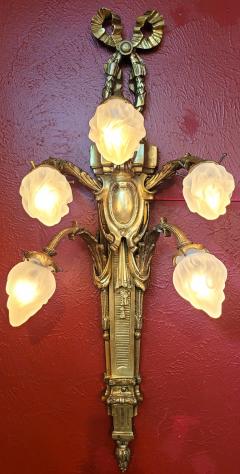 Monumental Pair of Late 19C French Empire Brass Wall Sconces - 3131558