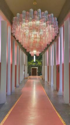 Monumental Pink and Clear Murano Glass Tronchi Chandelier or Ceiling Light - 3735909