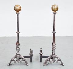 Monumental Polished Steel and Brass Andirons - 3463663
