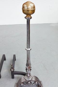 Monumental Polished Steel and Brass Andirons - 3463664