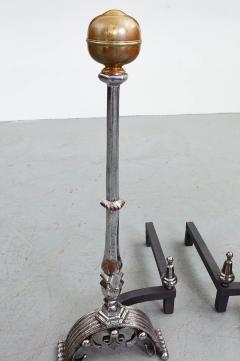 Monumental Polished Steel and Brass Andirons - 3463665