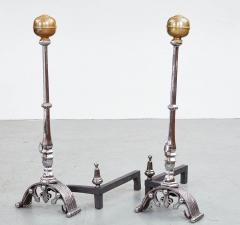 Monumental Polished Steel and Brass Andirons - 3463670