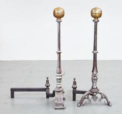 Monumental Polished Steel and Brass Andirons - 3463671