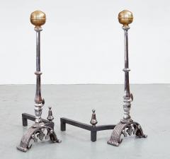 Monumental Polished Steel and Brass Andirons - 3463672