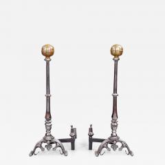 Monumental Polished Steel and Brass Andirons - 3467622