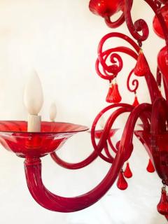 Monumental Red Murano Glass Two Tiered 10 Light Chandelier - 3513666