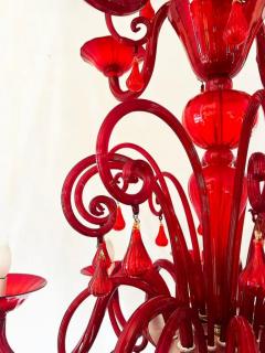 Monumental Red Murano Glass Two Tiered 10 Light Chandelier - 3513669