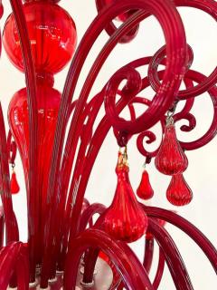 Monumental Red Murano Glass Two Tiered 10 Light Chandelier - 3513674