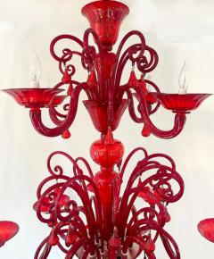 Monumental Red Murano Glass Two Tiered 10 Light Chandelier - 3513675