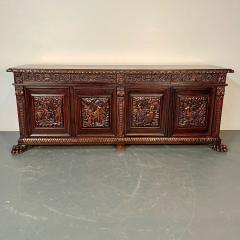 Monumental Renaissance Revival Sideboard Heavily Carved Mahogany Branded - 3335211