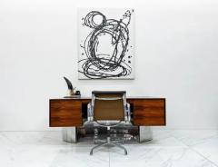 Monumental Rosewood and Polished Stainless Steel Executive Desk 1970s - 3175966