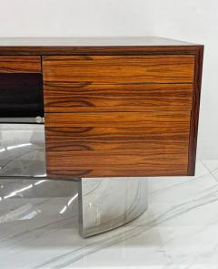 Monumental Rosewood and Polished Stainless Steel Executive Desk 1970s - 3176320