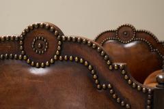 Monumental Sofa in Patinated Brown Leather Studs and Velvet Late 19th Century - 4582508
