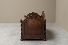 Monumental Sofa in Patinated Brown Leather Studs and Velvet Late 19th Century - 4582560