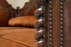 Monumental Sofa in Patinated Brown Leather Studs and Velvet Late 19th Century - 4582582