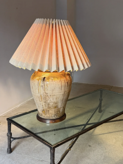 Monumental Terra Cotta Olive Jar Table Lamp With Pleated Shade - 4562482