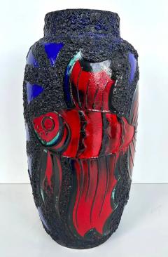 Monumental West German Ceramic Lava Glaze Fish Vases Colorful pair - 3611850