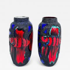 Monumental West German Ceramic Lava Glaze Fish Vases Colorful pair - 3612933