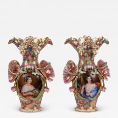 Monumental and Masterful Pair of French Paris Porcelain Hand Painted Vases - 2592825