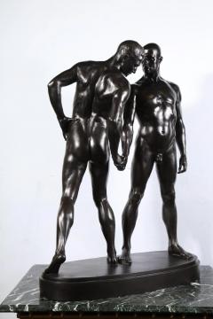 Monumental and Striking Patinated Bronze Figure of Two Male Nude Erotic Lovers - 2458380
