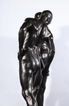 Monumental and Striking Patinated Bronze Figure of Two Male Nude Erotic Lovers - 2458383