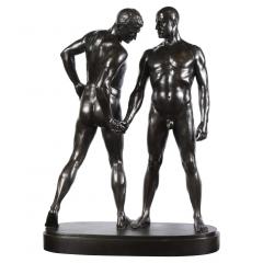 Monumental and Striking Patinated Bronze Figure of Two Male Nude Erotic Lovers - 2458388